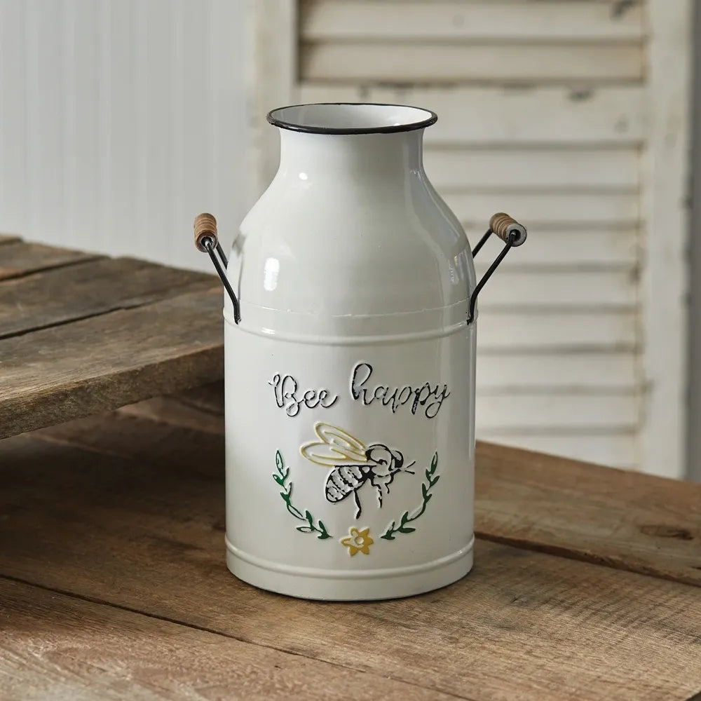 Bee Happy Jug / caddy with Wood Handles