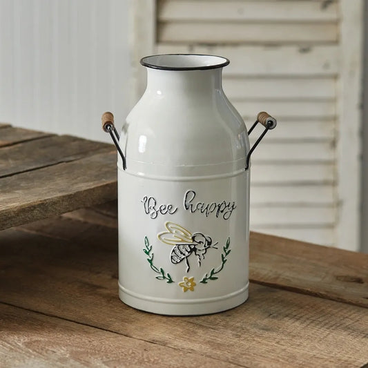 Bee Happy Jug / caddy with Wood Handles