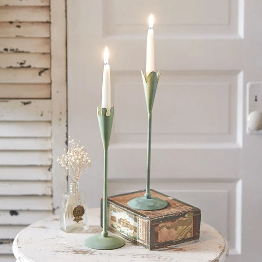 Set of Two Taper Candle Holders - garden