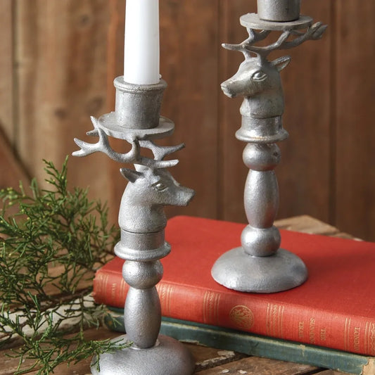 Set of Two Deer Taper Candle Holders