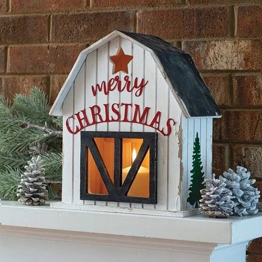 Wooden Holiday Barn Lantern - large