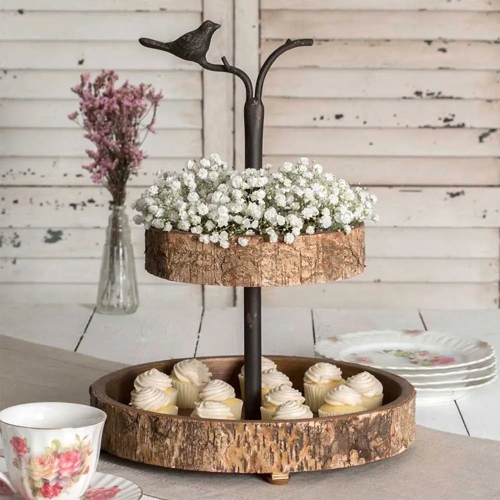 Bird and Birch Two Tiered Serving Tray