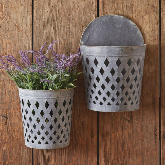 Set of Two Open Weave Wall Hanging Buckets