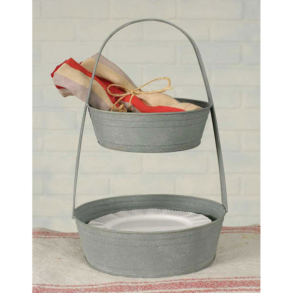 Two-Tier Metal Tote - farmhouse Barn Roof brand